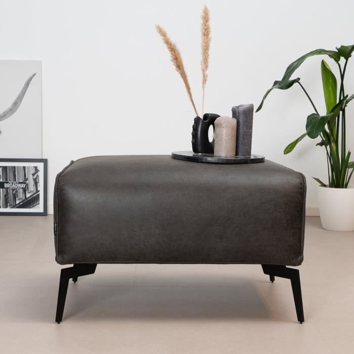 Pouf éco-cuir Vegas anthracite - Livin24 - Transformez votre canapé en U - Multifonctionnel
