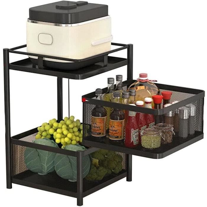 Lot De 2 Paniers Muraux Empilables En Métal Avec Couvercle En Bois - 32,5x24x27 Cm - Pour Fruits, Légumes, Rangement Cuisine