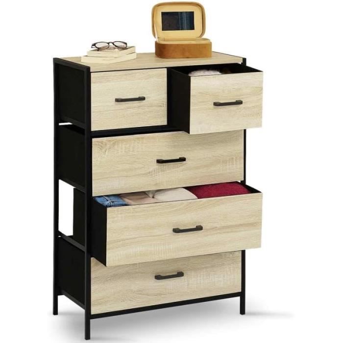 Chiffonnier 5 tiroirs DETROIT 40 cm avec miroir meuble d'entrée design industriel - Gamm vert