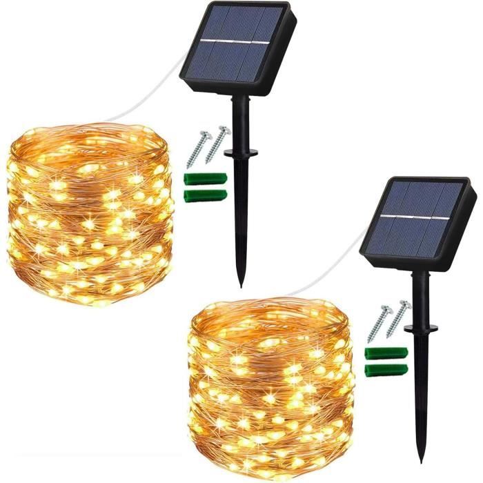2 Guirlandes Lumineuses Solaires Ligarko 12m - 120 LED Bleues, 8 Modes, Étanches IP65, Pour Jardin Ou Décoration