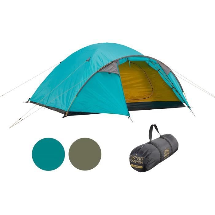 Tente Grand Canyon Topeka Pour 3 Personnes - Tente Familiale De Camping Bleue En Forme De Dôme