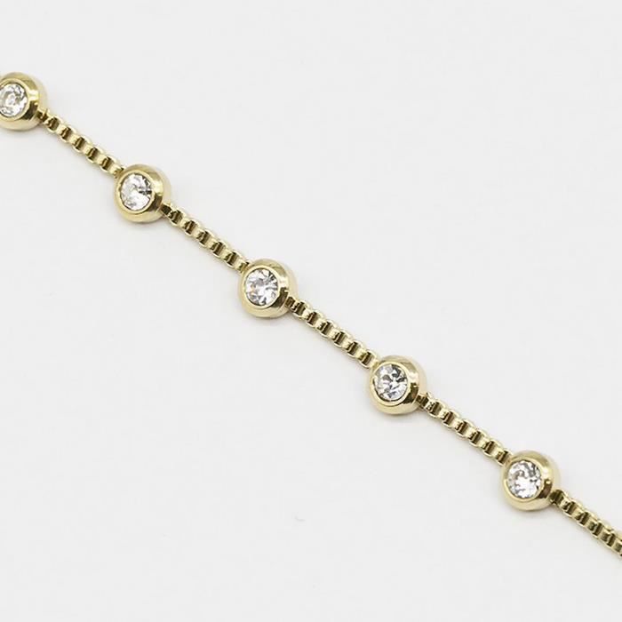 Bracelet Jonc Pour Femme En Acier Inoxydable Doré - Gravure Losange Et Zircons - Neuf Sans Emballage