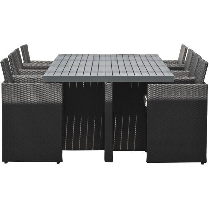 Ensemble repas de jardin encastrable PVC-8-ALU-N 8 places en résine tressée et plateau aluminium - NOIR