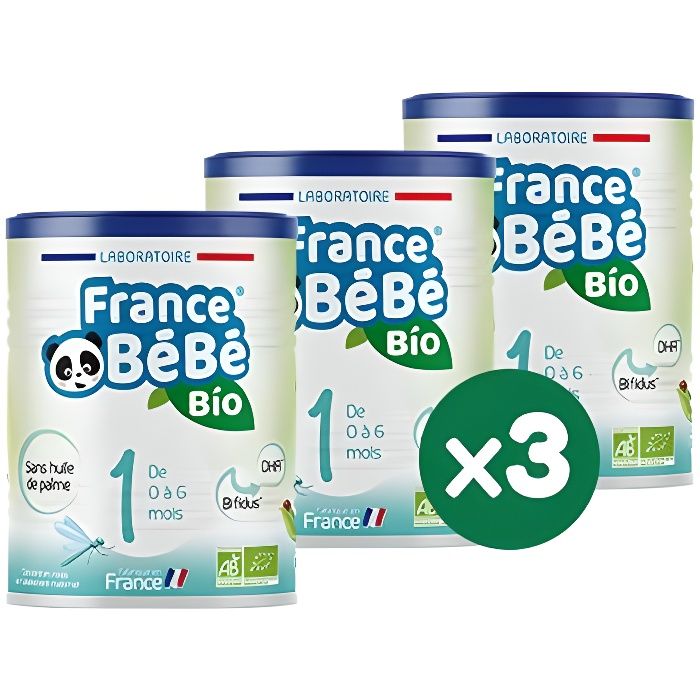 France Bebe Bio Lait Infantile Pour Bebe 1er Age En Poudre 0 A 6 Mois Bifidus Sans Huile De Palme Pack 3 Boites De 400g Achat