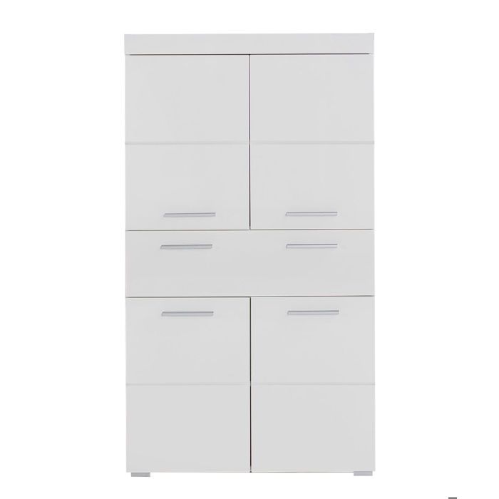 Meuble de salle de bain mélaminé - Meuble Commode. Blanc brillant. L-H-P : 73 - 132 - 31 cm Meuble de salle de bain mélaminé - Meuble Commode. Blanc brillant. L-H-P : 73 - 132 - 31 cm