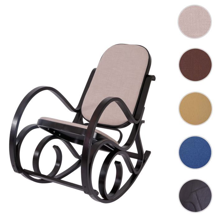 Rocking-chair fauteuil à bascule M41 ~ imitation noyer tissu beige
