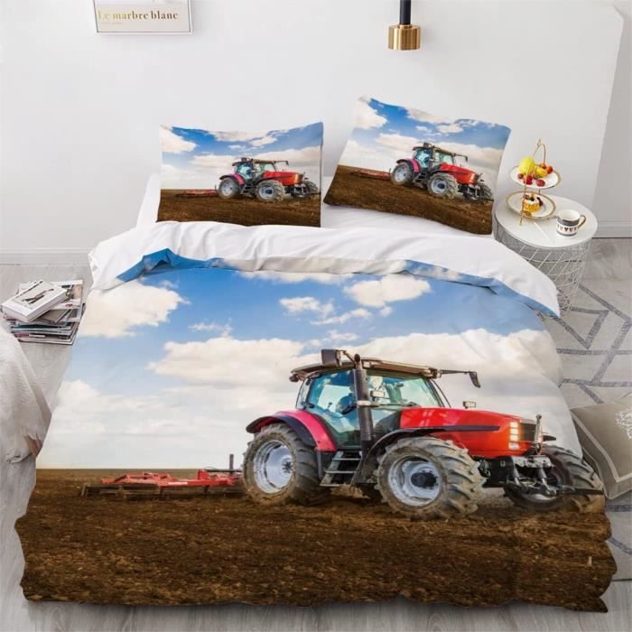 Housse de couette - 220x240cm Enfant Tracteur Fille Garçon 3D Machines