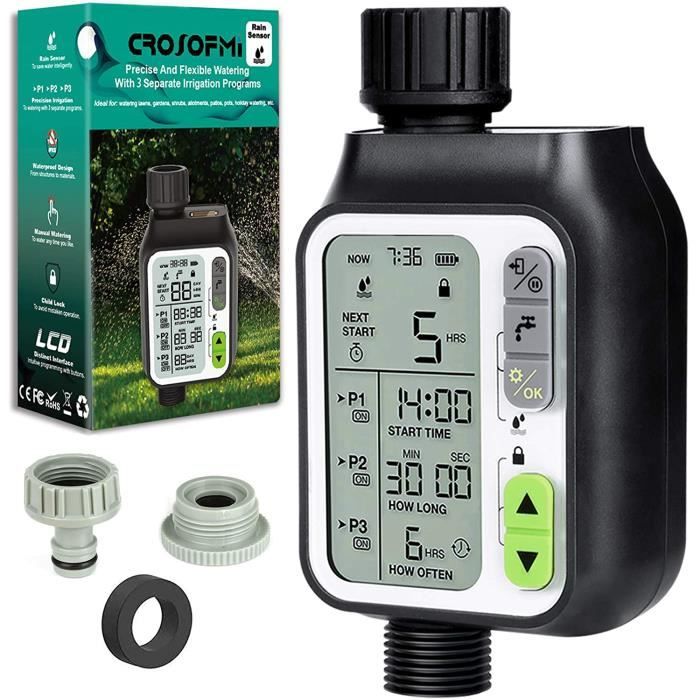 Programmateur D'arrosage Automatique Avec Minuteur - Écran LCD - Raccord Robinet 1/2" Et 3/4" - Économiseur D'eau - 11