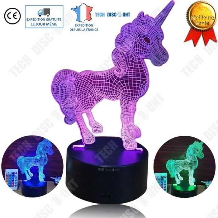 Fille Lampe LED USB Princess Unicorn Veilleuse Licorne 3D pour Enfants 