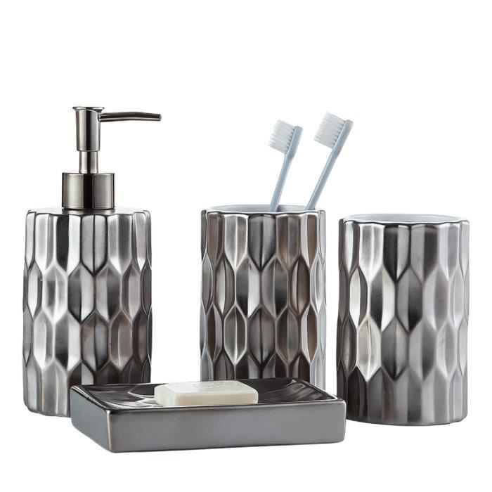 distributeur de savon compos/é de porte-savon 4 pi/èces set de salle de bain complet Homevibes Set daccessoires pour salle de bain porte-brosse et gobelet set de salle de bain en c/éramique
