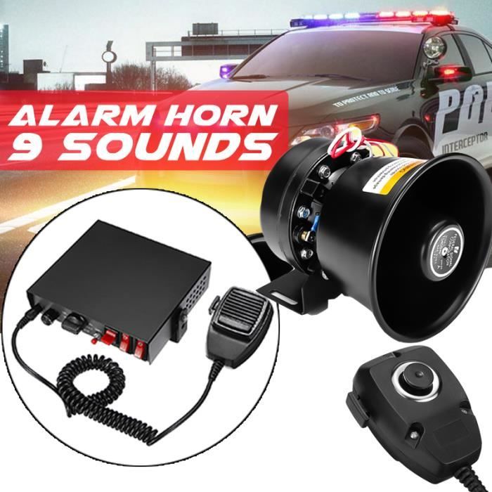 Alarme Sonore Haut-Parleur Universel Pour Voitures Sirène 9 klaxon 400W Noir