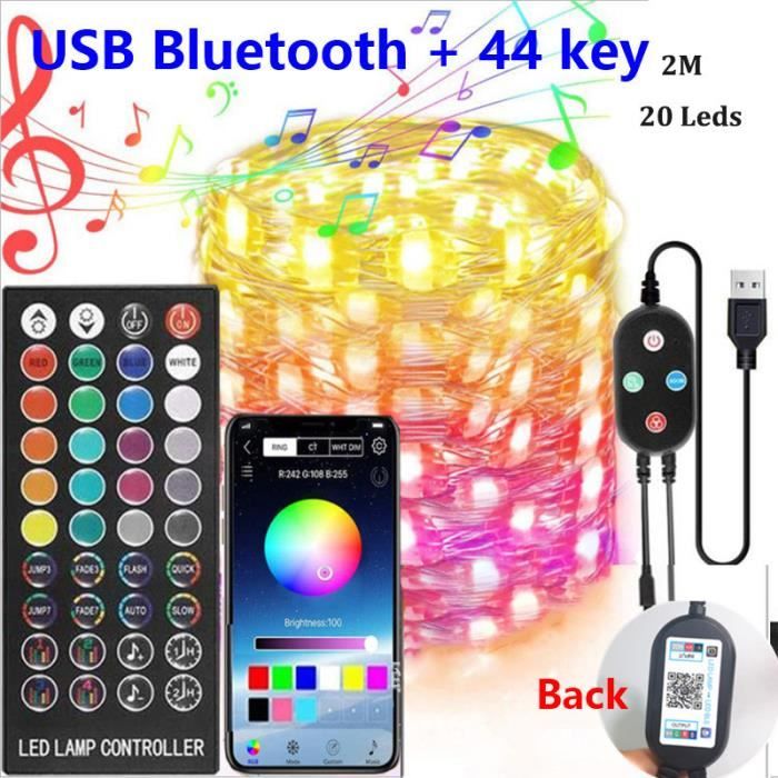 Clé Bluetooth 2m 44 Guirlande lumineuse LED USB, fil de cuivre, rvb,  commande Bluetooth, lumières féeriques