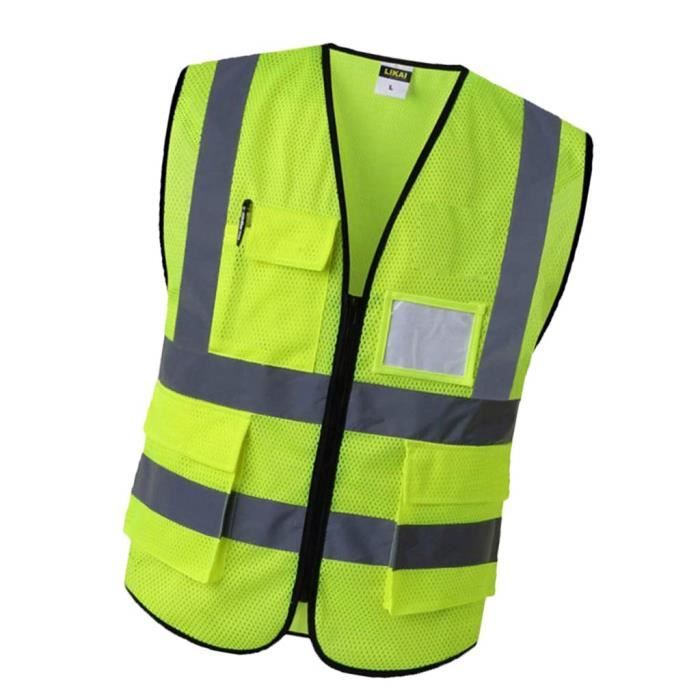 XXXL - Jaune - Gilet de sécurité réfléchissant multi poches, gilet de circulation de couleur vive, uniforme p