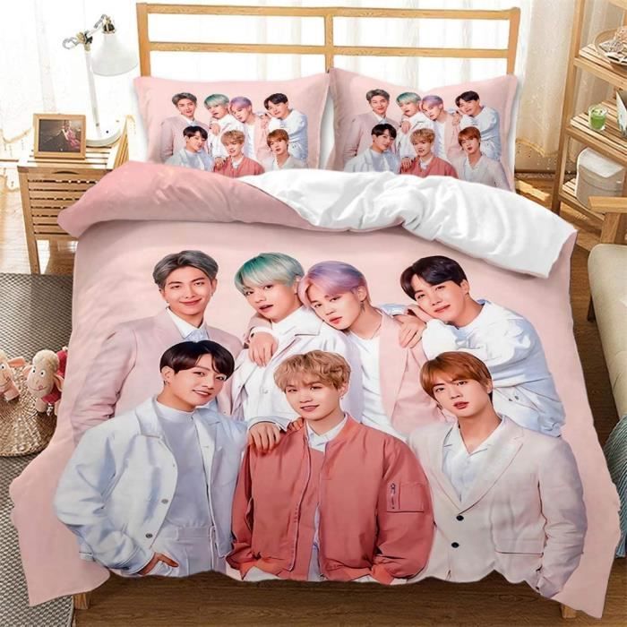 XYOK BTS Parure De Lit 3 Pièces En Microfibre Avec Housse De Couette Et Taies D'oreiller Pour Chambre à Coucher Motif Kpop, 135 X 200 Cm