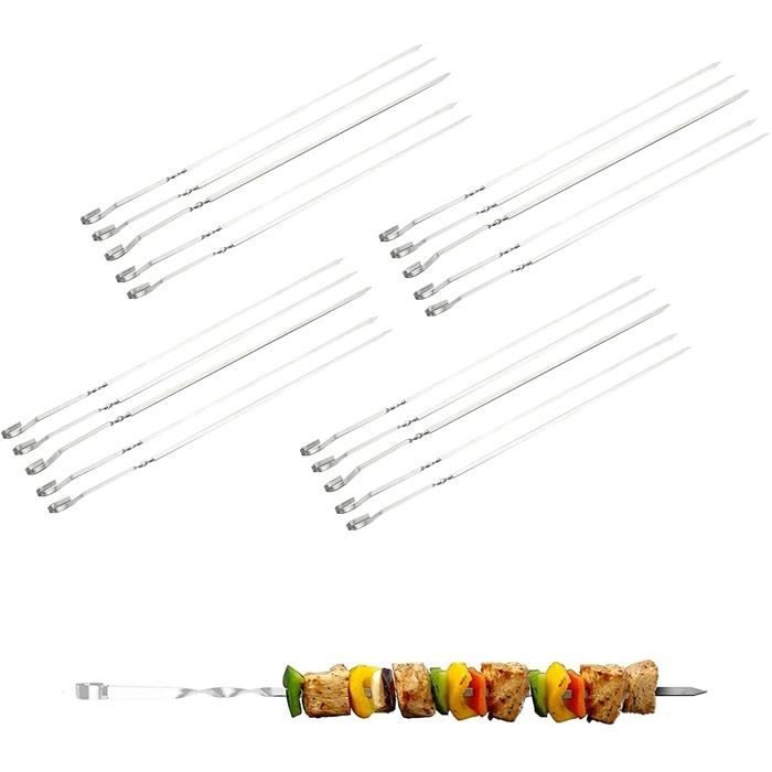10 Brochettes De Barbecue En Acier Inoxydable 36 Cm - Réutilisables, Plates, Avec Sac De Rangement, Pour Viandes Légumes
