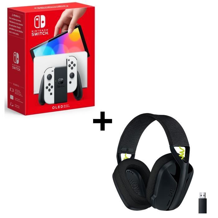 Pack : Console Nintendo Switch (modèle OLED) Station d'Accueil/Manettes Joy-Con Blanches + Logitech G435 LIGHTSPEED Noir