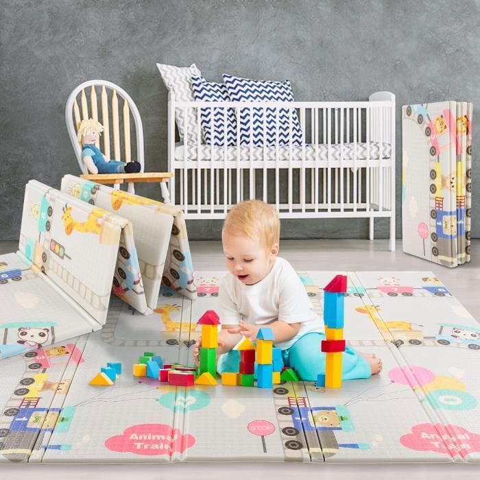 Tapis de jeu pliable pour bébé, tapis de jeu et de gymnastique pour bébé  Extra Large réversible de 77 x 68, tapis rampant en mousse Non toxique  pour bébé 