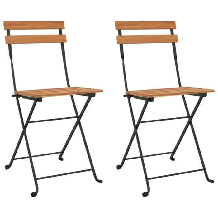 drfeify chaises de bistrot pliantes 2 pcs bois de teck solide et acier hb010