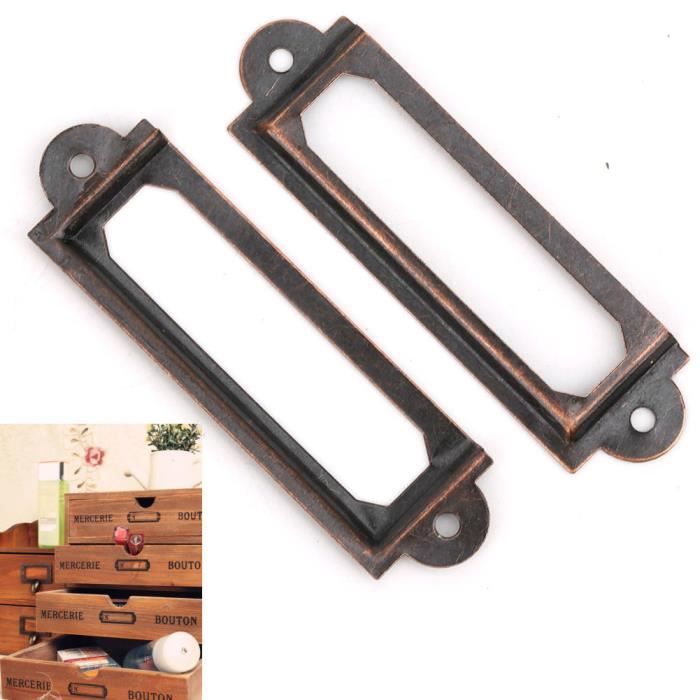 10 Porte-Étiquettes Métal Pour Tiroirs/Bibliothèque - Cadre Bronze, Dimensions Étiquette 63x36 Mm - Avec Vis Incluses