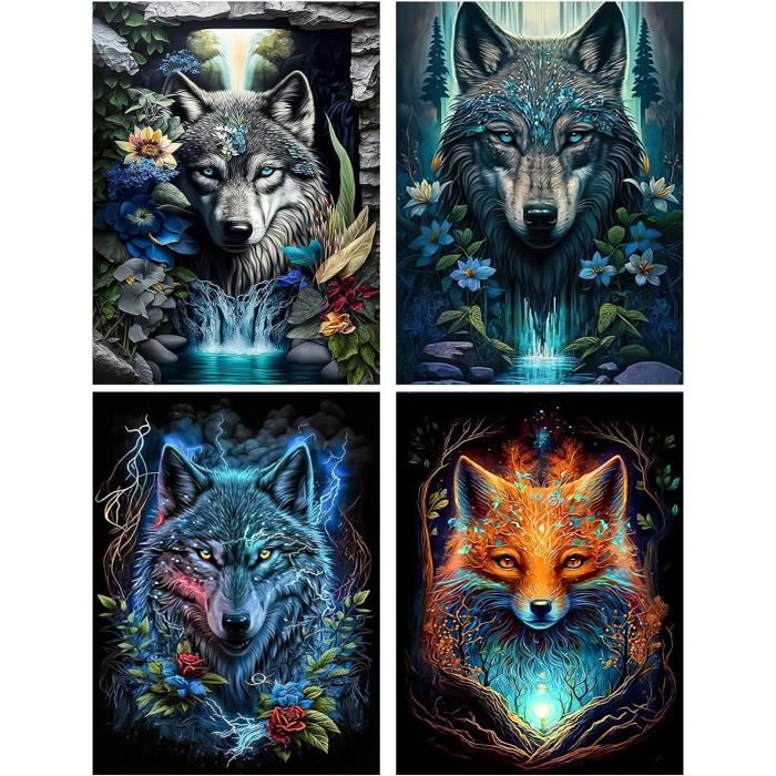 Kit Peinture Diamant 5D Loup - Tableau 30x40 Cm Complet (Toile Adhésive, Diamants, Outils) - Artisanat DIY Adulte Et Enfant - Décoration Murale