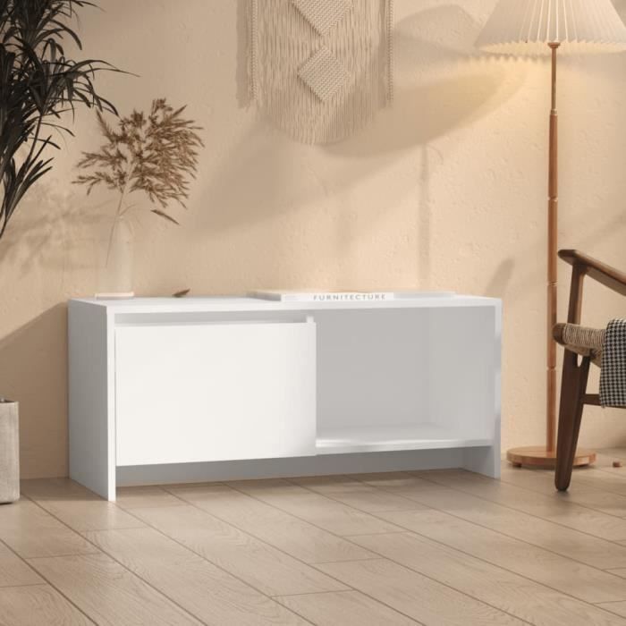 Meuble TV Blanc 90x35x40 cm Aggloméré - 6498