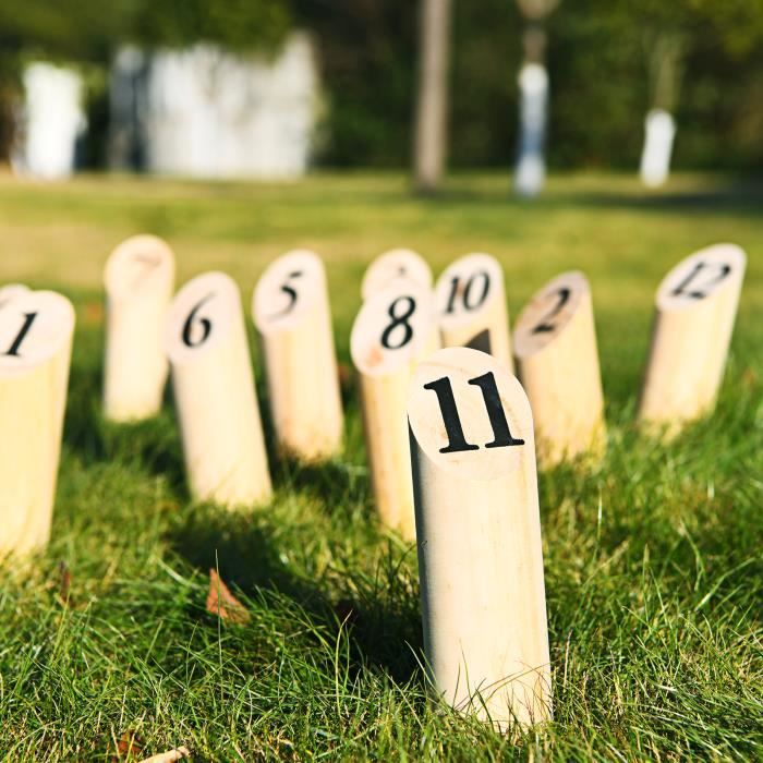 Jeu de Quilles en Bois Nordiques - GOPLUS - Jeu d�??Adresse pour Enfants et Adultes - Sac de 
