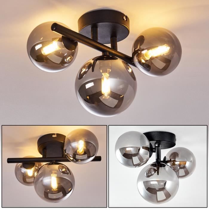 Plafonnier LED - HOFSTEIN - Chariton - Métal Noir - Verre Fumé - 3xG9 3 5W 1050 Lumen Plafonnier LED - HOFSTEIN - Chariton - Métal Noir - Verre Fumé - 3xG9 3 5W 1050 Lumen