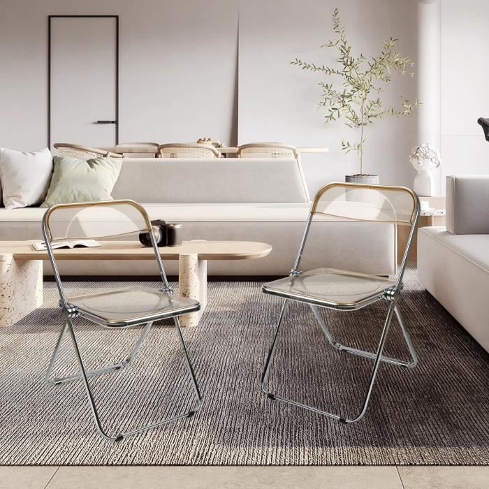Chaise pliante transparente - HOMEWELL - Lot de 2 - Ambre - 46*46*77CM