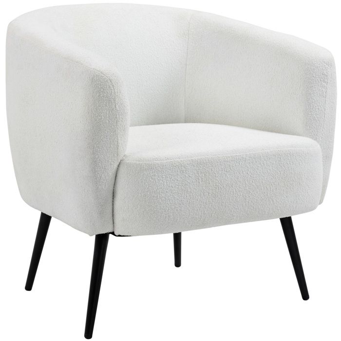 HOMCOM - Fauteuil de salon - Tissu Bouclette - 72x73x73cm - Blanc