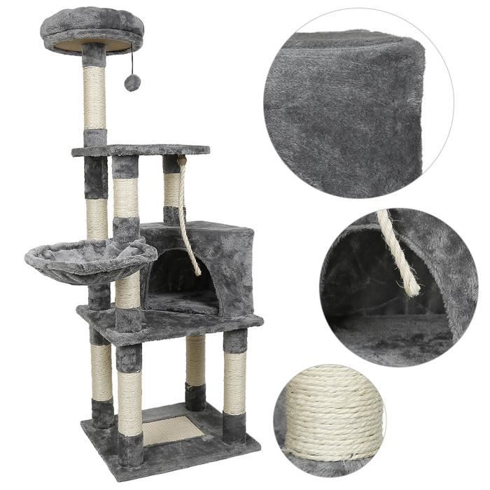 Aire de jeux pour chat - HOMEWELL - Plateforme multi-niveaux - Gris - Intérieur - Moyen - 135 cm
