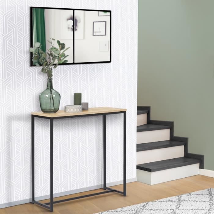 IDMARKET Console DETROIT avec miroir 2 bandes design industriel