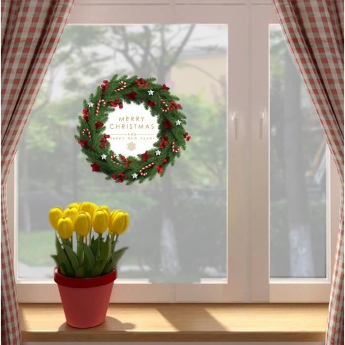 Autocollant Murale Couronne De Noël 38,9 Cm - Décoration Festive Réutilisable - Pour Salon, Chambre, Fenêtre