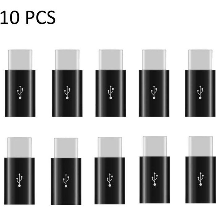 10pcs Adaptateur Usb Type-C Vers Micro B Usb Connecteur Pour Smartphone - Noir