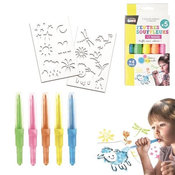 Lot de 5 Feutre Souffleur Avec 2 Pochoir - Dessin Coloriage Enfant - 334 -  Cdiscount Jeux - Jouets