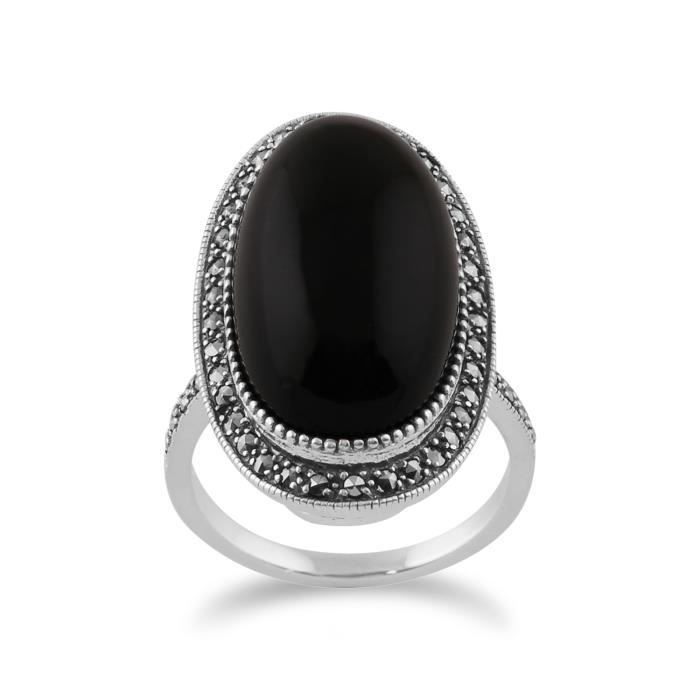 Gemondo Argent Sterling 0.35ct Ct Améthyste /& 9pt Marcassite Art Déco Bague