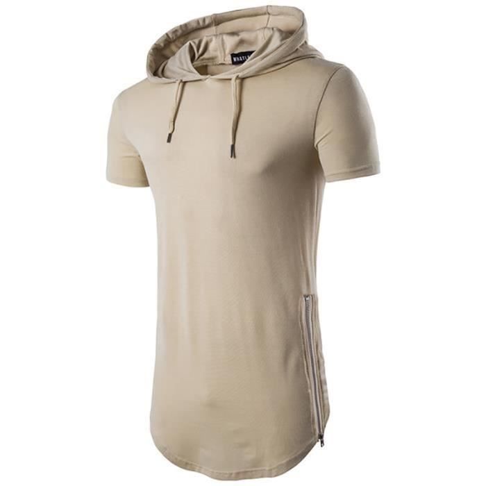 XIAOYAO Sweat à Capuche Manche Courte Oversize – Hoodie T-Shirt Sport Streetwear Homme Femme, Coton Confort Été
