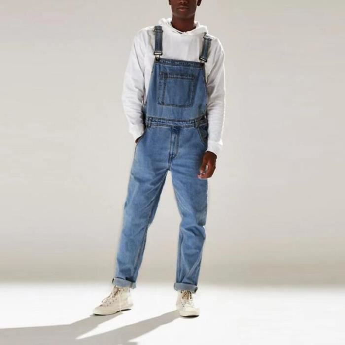 Salopette pour homme en jean avec poche streetwear - Bleu