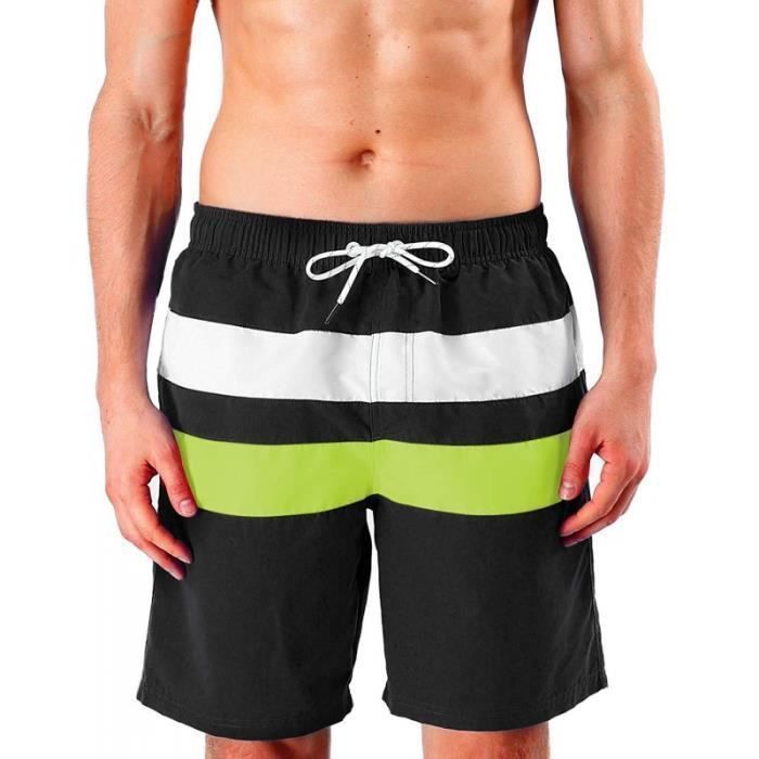 Short De Bain Sport Homme Rayure Tricolore - Marque - Jaune Blanc Noir