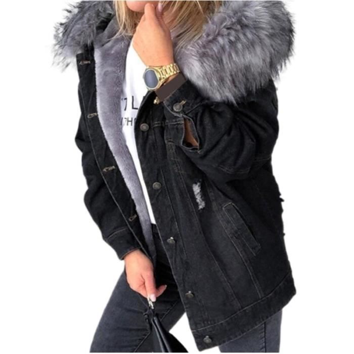 Veste Jean Femme D'Hiver Avec Capuche Et Doublure Polaire - Coupe-Vent Chaude, Style Décontracté
