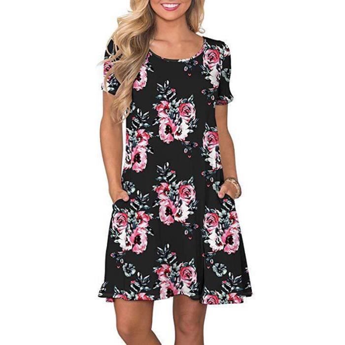 Robe Tendance Imprimée À Col Rond Et Manches Longues
