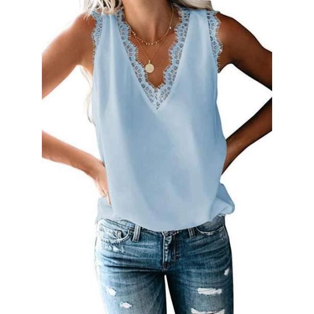 Heekpek Débardeur Femme Col V Coton - T-shirt Sans Manches Décontracté Printemps/Été