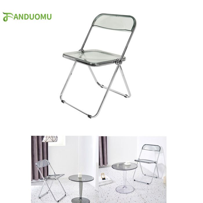 Chaise Pliante Transparente OHMG En Acrylique - Empilable, Cadre Chromé - Pour Salon, Bureau, Fête
