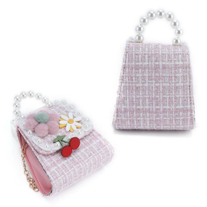 LJCTULY Sac à main pour enfants pour petites filles rose rose/blanc sac à bandoulière avec nœud sac à main à bandoulière cadeaux pour tout-petits, Rose