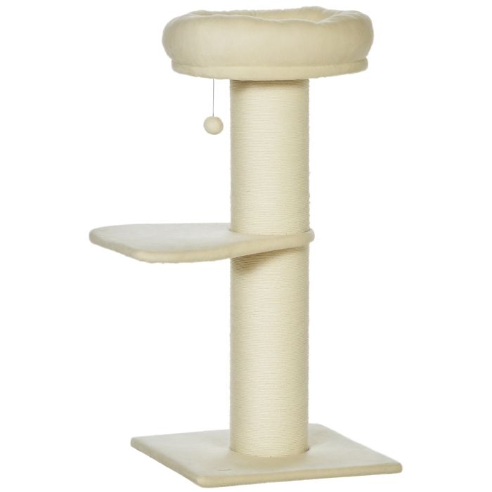 Arbre à chat - PawHut - griffoir sisal naturel 2 plateforme panier observation jeu boule - peluche - beige