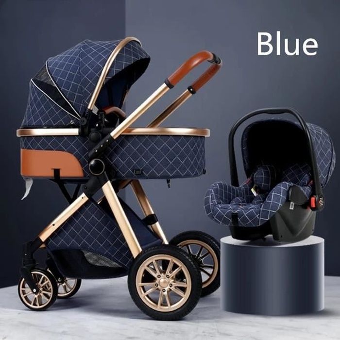 Poussette 3 en 1 Bébé Combinée Siège-Auto Nacelle Trio Réversible Réglable Haute Qualité Roues increvables Canne bleu bazarland30