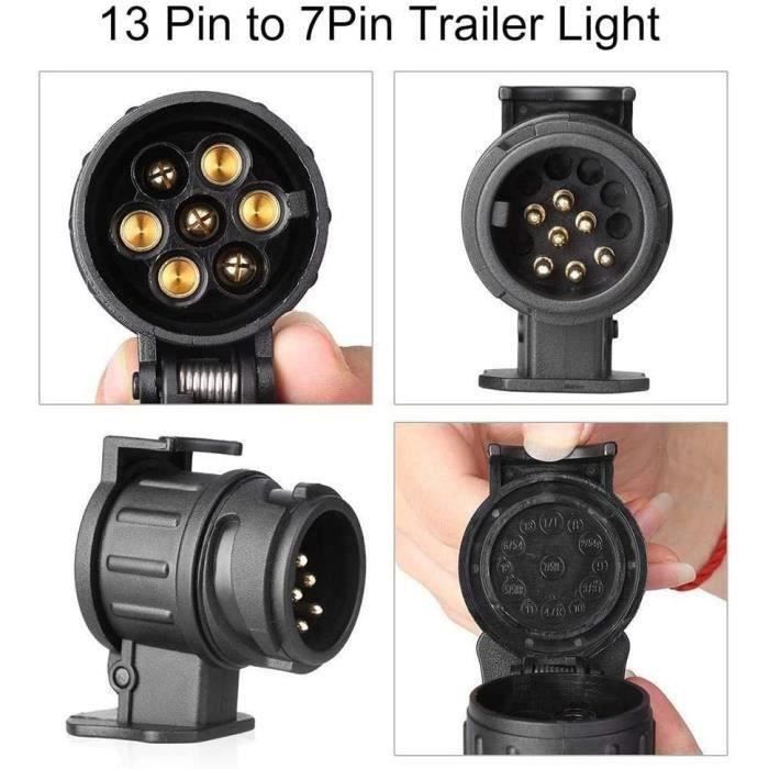 Adaptateur Prise Remorque 7 Vers 13 Broches - Imperméable, En Nylon Et Laiton, Compatible Voitures, Fourgons, Camping-cars - 8