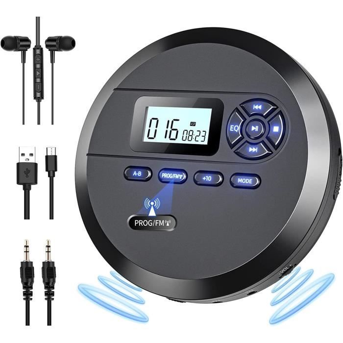 Lecteur Cd Portable, Lecteur Cd Avec HautParleurs Et Transmetteur Fm, Batterie Rechargeable