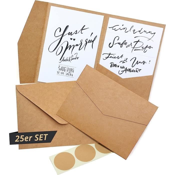 Japun - Cartes papier kraft vierges Pocketfold comprenant enveloppes,  mariage, faire-part, design, étiquette - DIN A6 - C6-30132 - Cdiscount  Beaux-Arts et Loisirs créatifs
