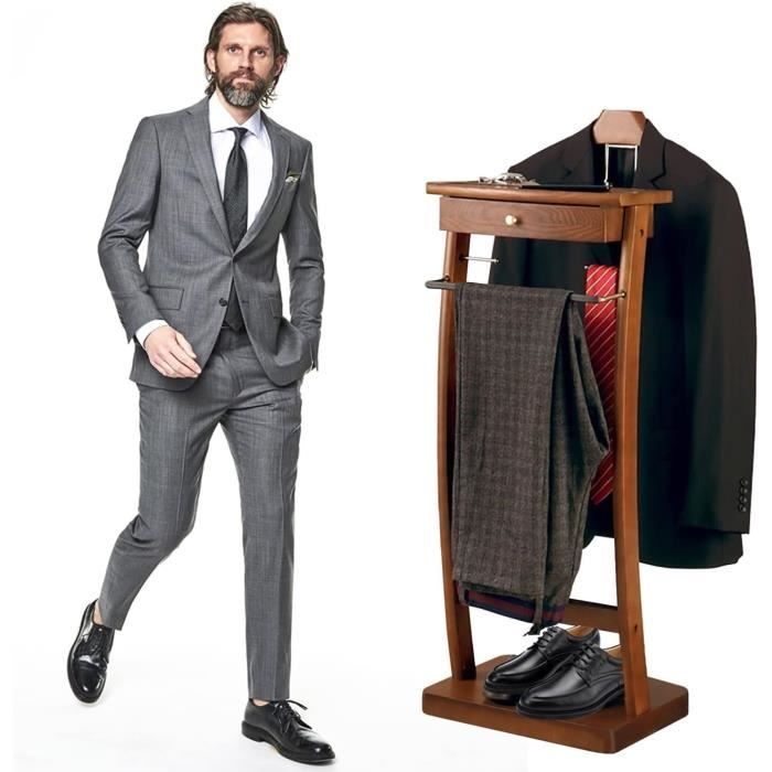 Valet de Chambre Serviteur Mural en Bois et Métal pour Costume et