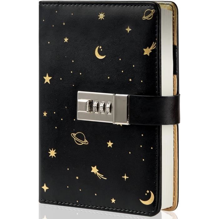 Journal Intime Verrouillable – Thème Spatial – A5 – 200 Pages – Couverture PU – Serrure à 3 Chiffres – 4 Stylos Effaçables – Porte-stylo – Dès 8 Ans – Cadeau Garçon